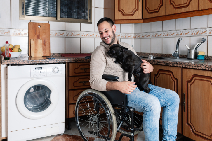 disabled person with puppy